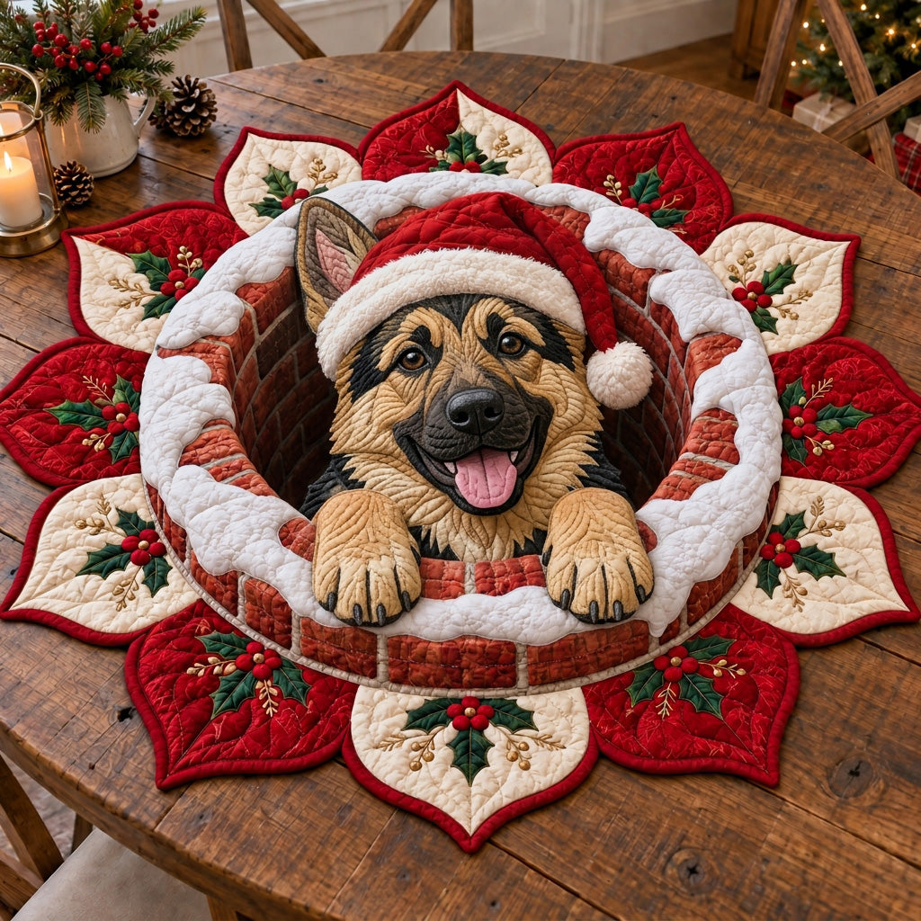Santa Chimney Pups Custom Shape Quilted Table Topper NCU0SN004
