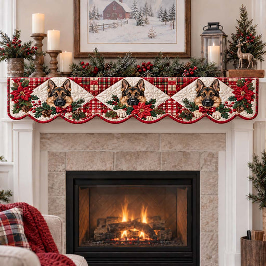 German Shepherd Poinsettia Quilted Mantel Scarf SN0HH0536