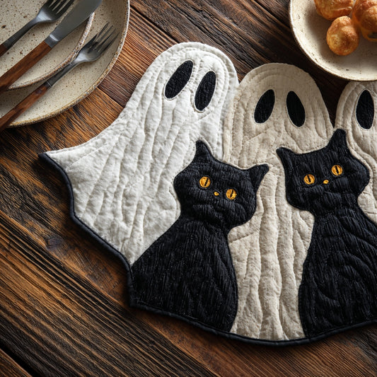Ghost Pumpkin Cats Custom Shape Quilted Placemat NCU0LV056
