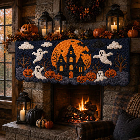 Ghostly Halloween Manor Quilted Mantel Scarf SN0HH0212