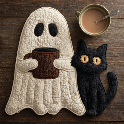 Ghostly Morning Coffee Custom Shape Quilted Placemat NCU0LV041