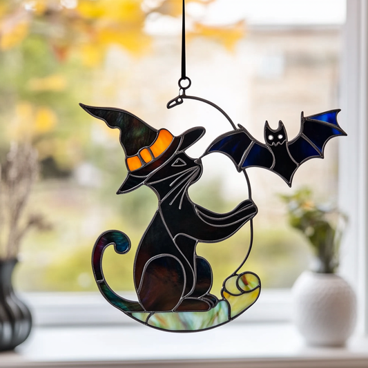 Ghoulish Haunted Black Cat - Window Hanging Suncatcher NCU0PD095