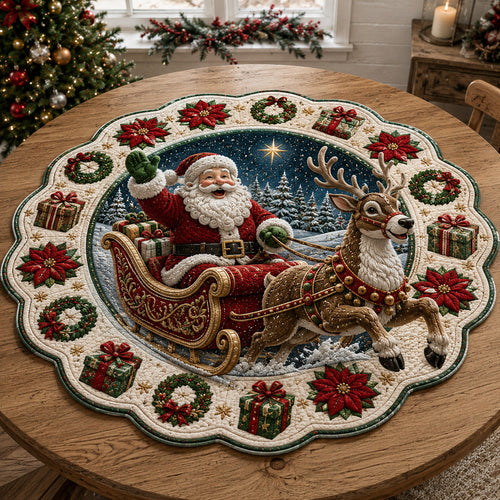 Giftbox Santa Sleigh Custom Shape Quilted Table Topper SN0HH0141