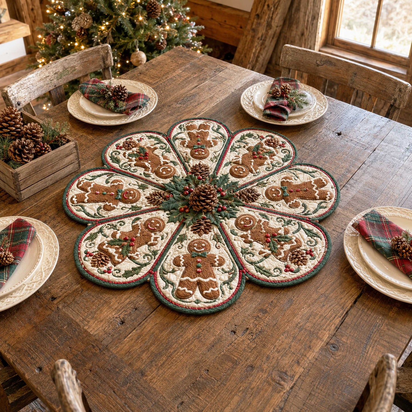 Gingerbread Cheer Custom Shape Quilted Table Topper SN0TD170
