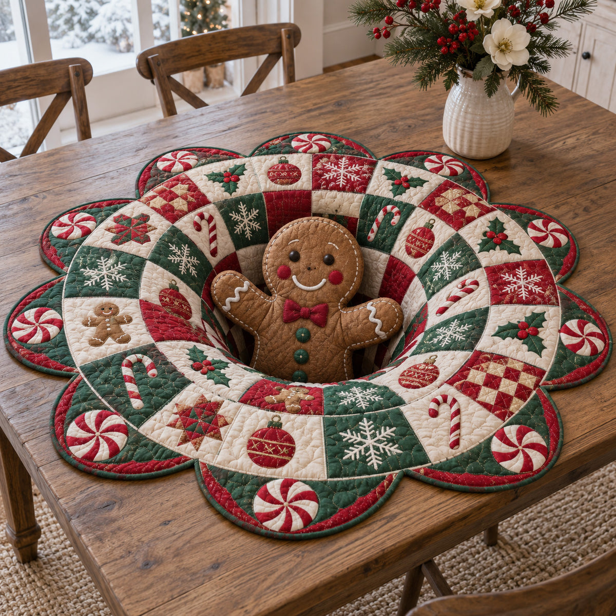 Gingerbread Christmas Garden Custom Shape Quilted Table Topper SN0TV494