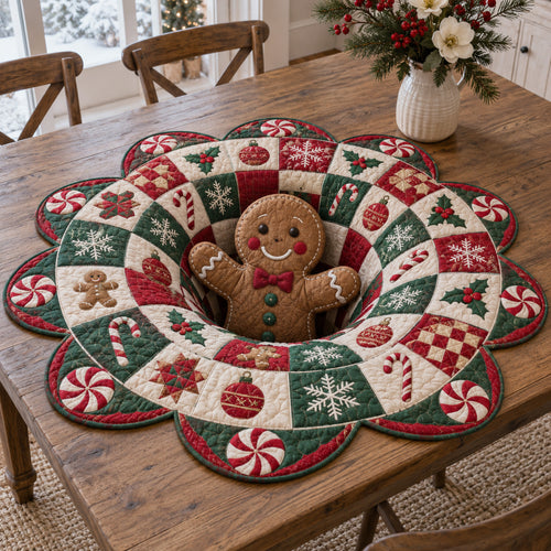 Gingerbread Christmas Garden Custom Shape Quilted Table Topper SN0TV494