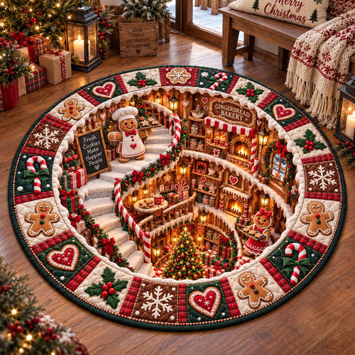 Gingerbread Christmas Village Quilted Round Mat SN0DV837