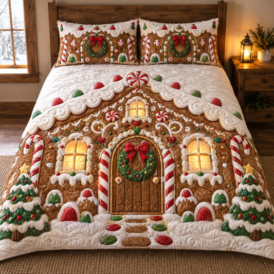 Gingerbread Cottage 3-Piece Quilted Bedding Set SN0TV790