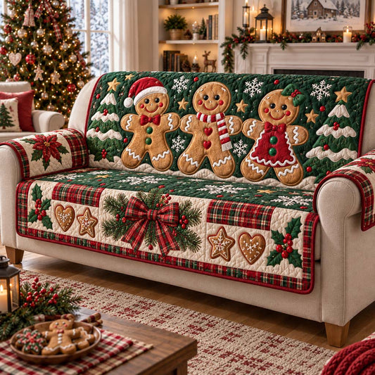 Gingerbread Evergreen Harmony Quilted Sofa Cover SN0HH0418