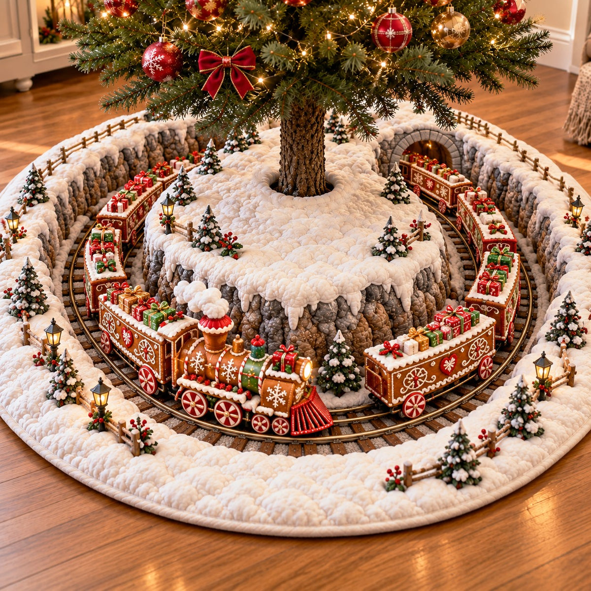 Gingerbread Express Mountain Quilted Tree Skirt SN0TV1059
