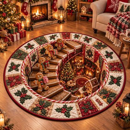 Gingerbread Holiday Stairway Quilted Round Mat SN0DV797
