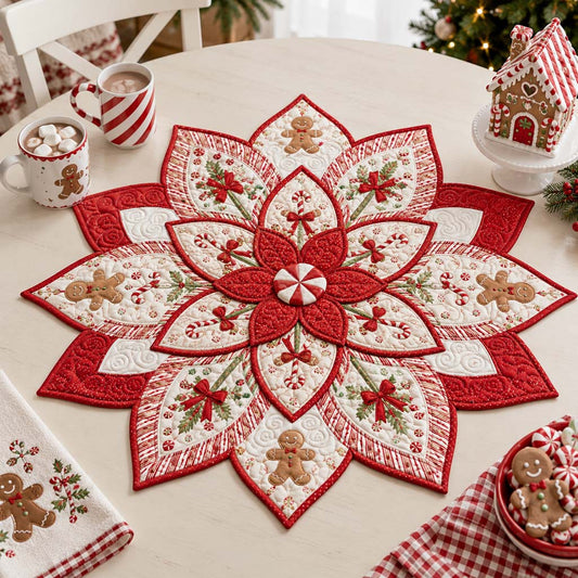 Gingerbread Poinsettia Delight Custom Shape Quilted Table Topper SN0HH0313