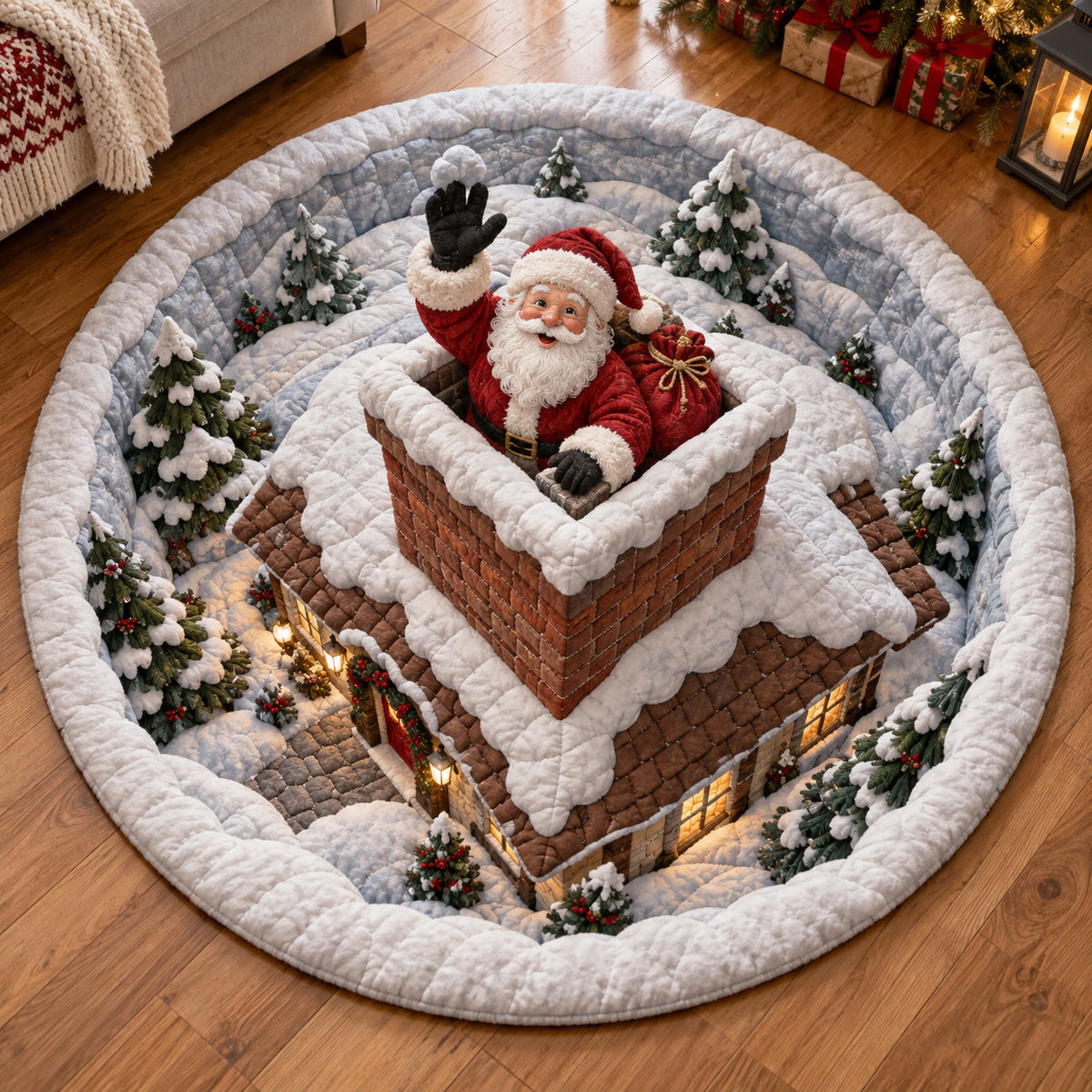 Gingerbread Santa House Quilted Round Mat SN0TV449