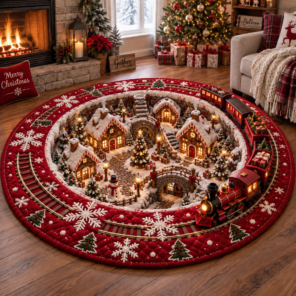Gingerbread Village Portal Quilted Round Mat SN0DV703