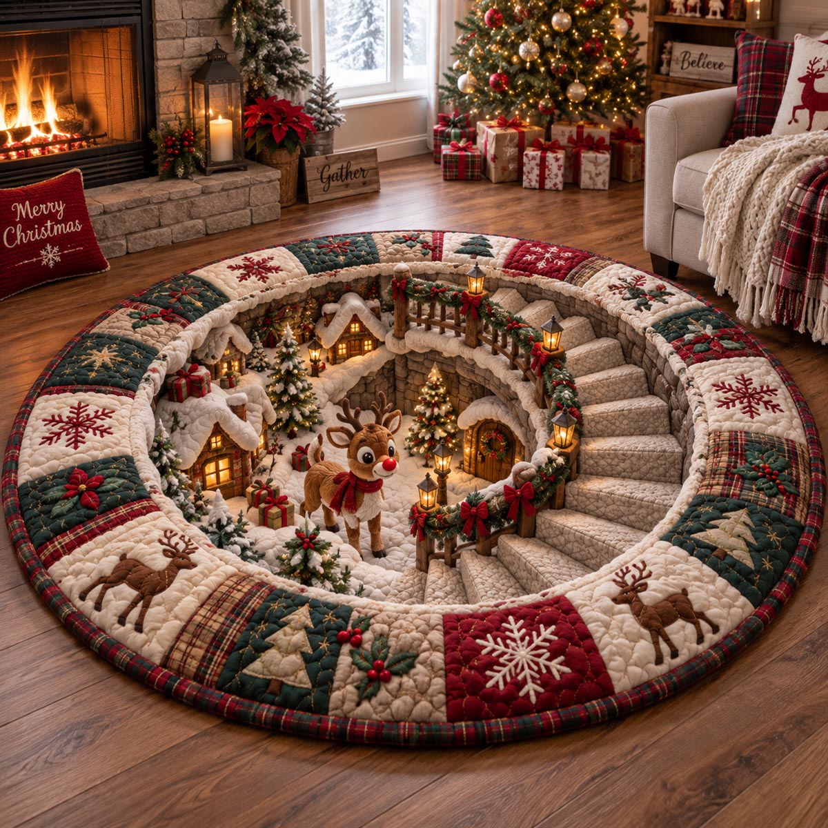 Gingerbread Village Portal Quilted Round Mat SN0DV730