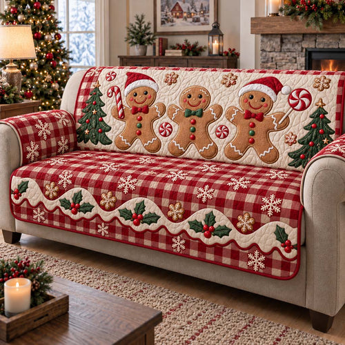 Gingham Gingerbread Peppermint Quilted Sofa Cover SN0HH0416