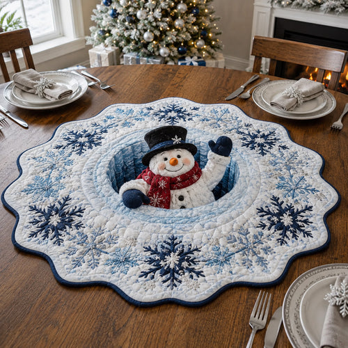 Glacial Crystal Snowman Custom Shape Quilted Table Topper SN0HH0126