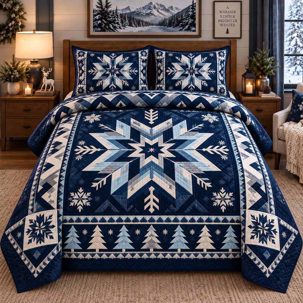 Glacial Snowflake 3-Piece Quilted Bedding Set SN0HH0614