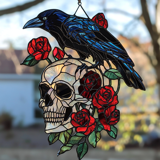 Glowing Raven Skull - Window Hanging Suncatcher NCU0PD117
