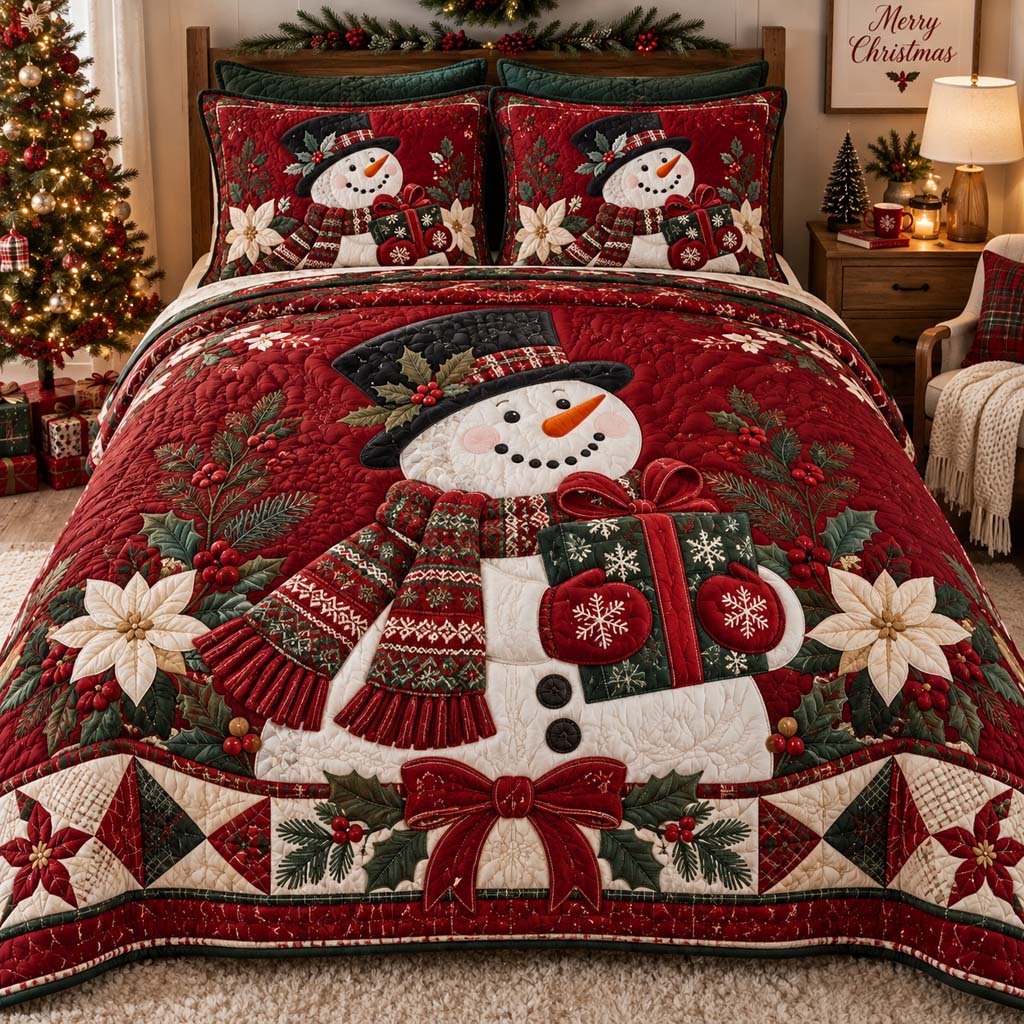 Glowing Snowman 3-Piece Quilted Bedding Set SN0HH0633