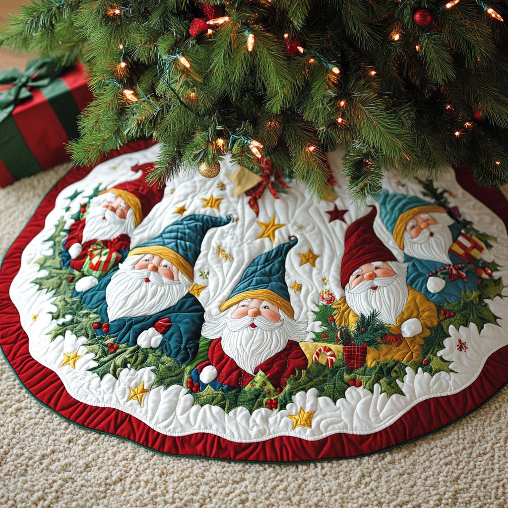 Gnome Gathering Christmas Quilted Tree Skirt NCU0DDK1644