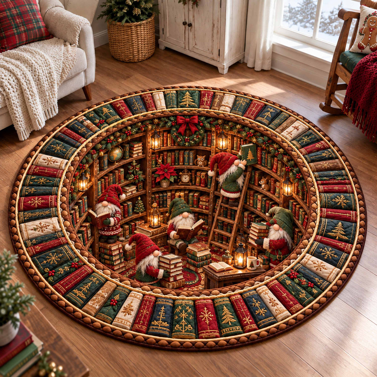Hidden Library Quilted Round Mat NCU0SN012