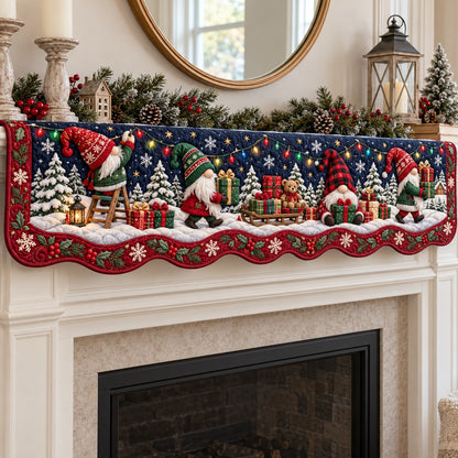 Gnome Sleigh Christmas Eve Quilted Mantel Scarf SN0TV996