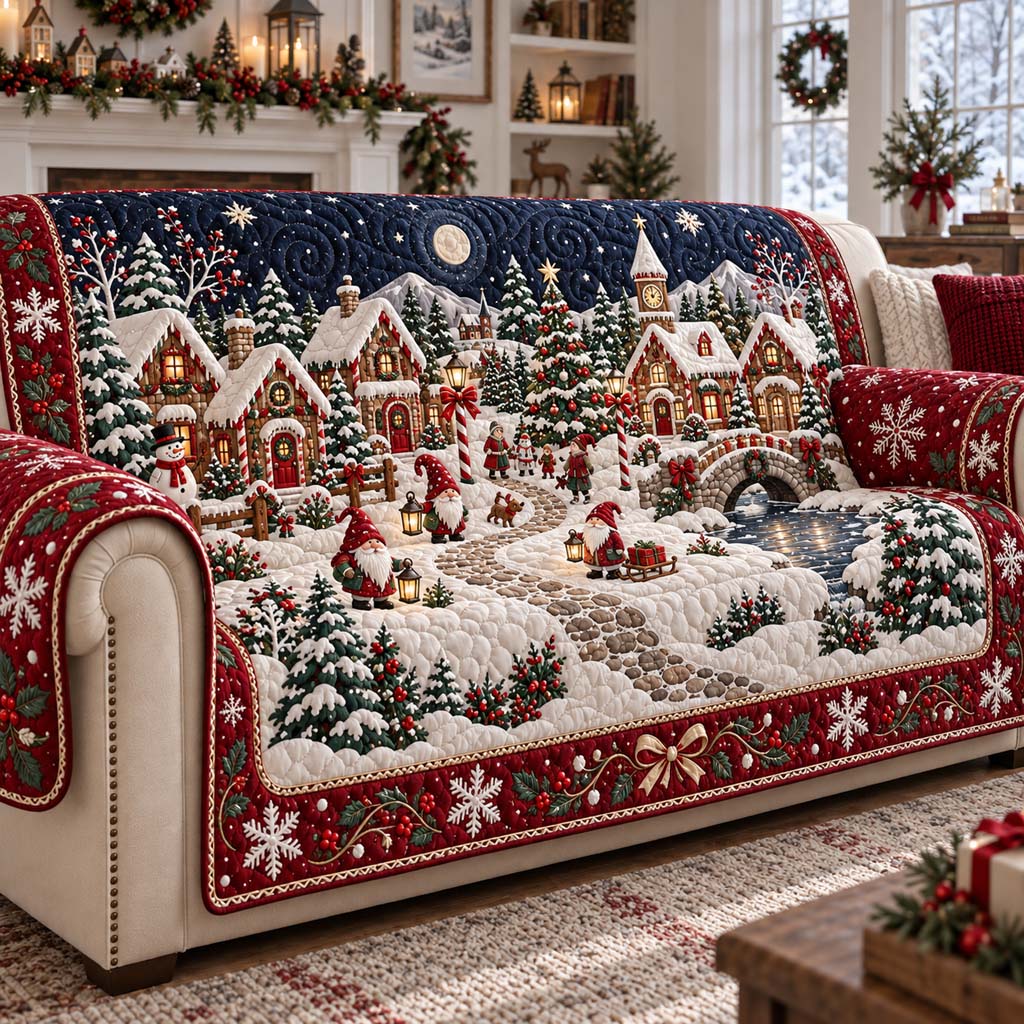 Gnome Village Quilted Sofa Cover SN0HH0481