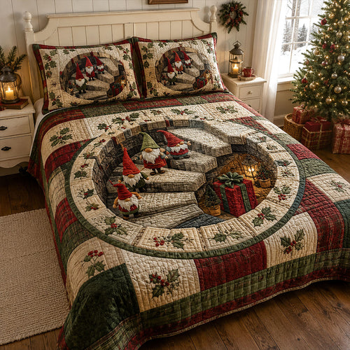 Gnome's Christmas Journey 3-Piece Quilted Bedding Set SN0PT418