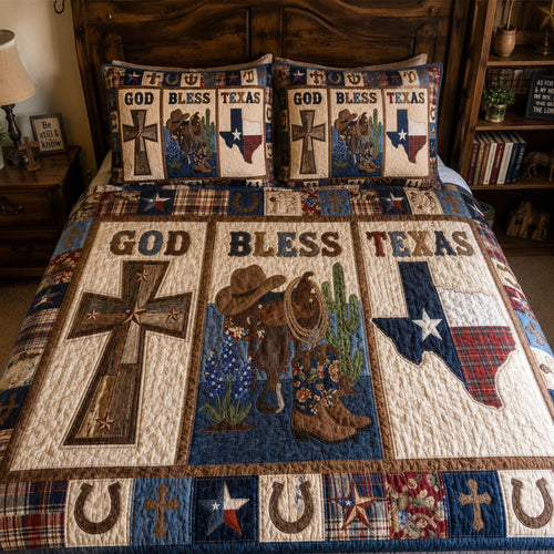 God Bless Texas 3-Piece Quilted Bedding Set SN0PT090