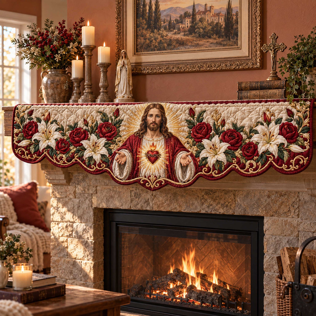 God Faith Quilted Mantel Scarf SN0TD606