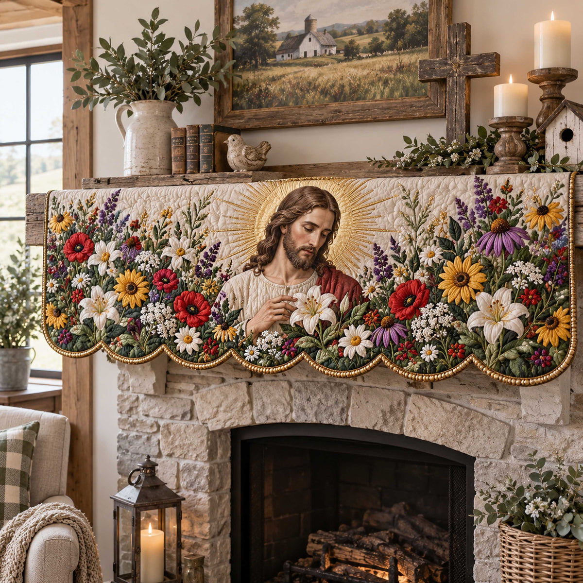 God Peace Quilted Mantel Scarf SN0TD611