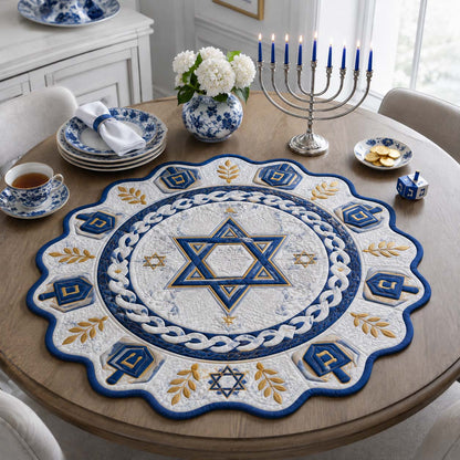 Golden Hanukkah Braid Custom Shape Quilted Table Topper SN0HH0183