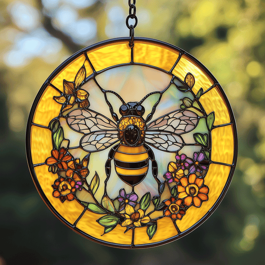 Golden Hive Bloom - Stained Glass Window Hanging Suncatcher NCU0TH022