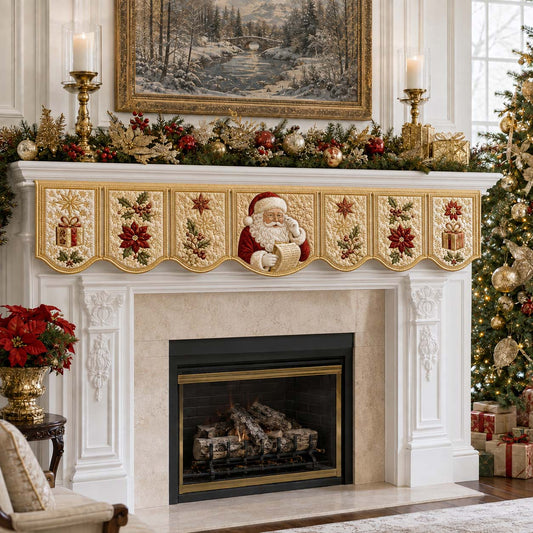 Golden Santa Claus Quilted Mantel Scarf SN0HH0225