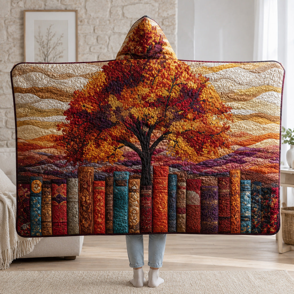 Golden Autumn Library Quilted Hooded Blanket SN0HH0053