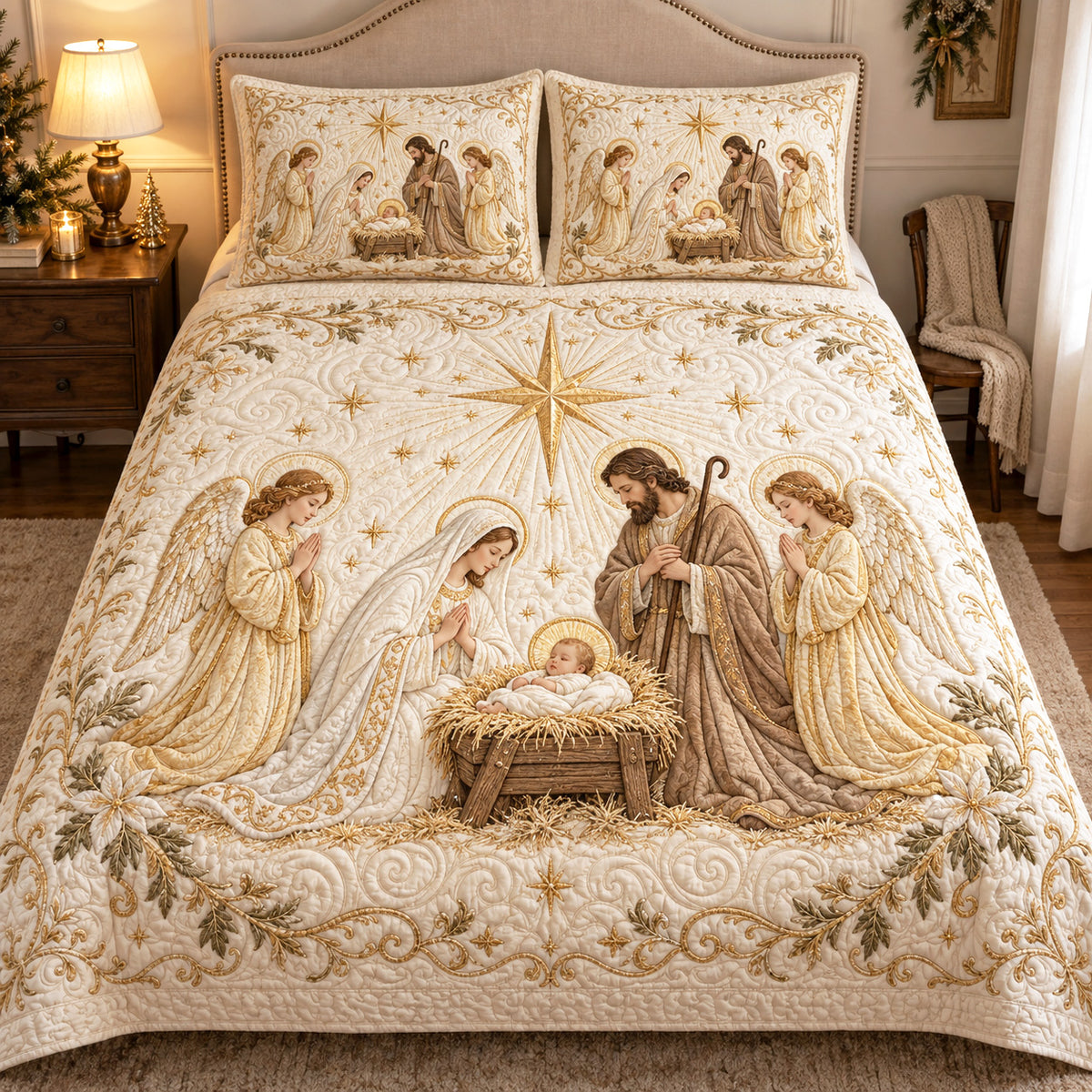 Golden Blessings 3-Piece Quilted Bedding Set SN0TV801