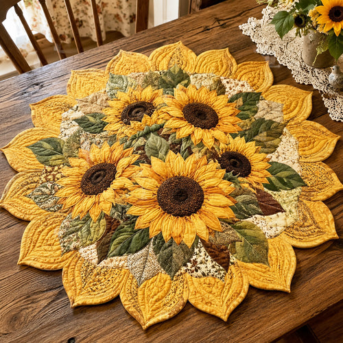 Golden Blossom Custom Shape Quilted Table Topper SN0TV095