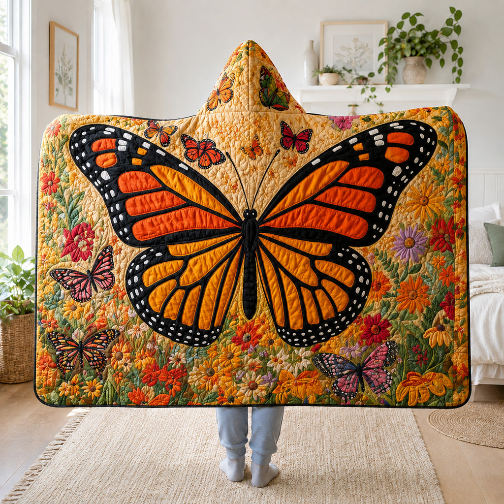 Golden Butterfly Quilted Hooded Blanket SN0HH0158