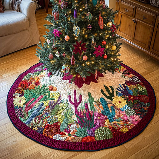 Golden Cactus Christmas Quilted Tree Skirt NCU0DDK1578