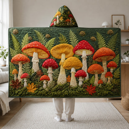 Golden Canopy Mushroom Quilted Hooded Blanket SN0HH0044