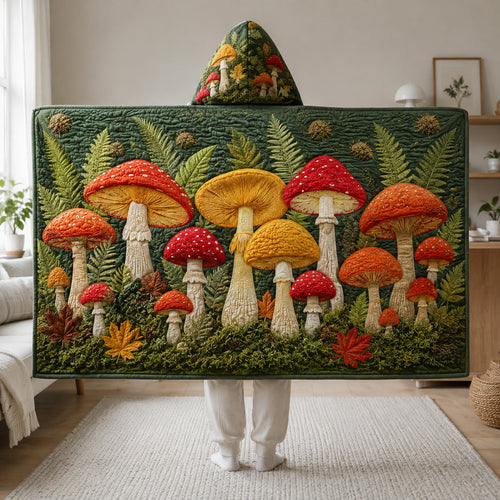 Golden Canopy Mushroom Quilted Hooded Blanket SN0HH0044
