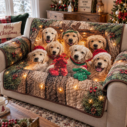 Golden Christmas Cuddle Quilted Sofa Cover SN0PT1329