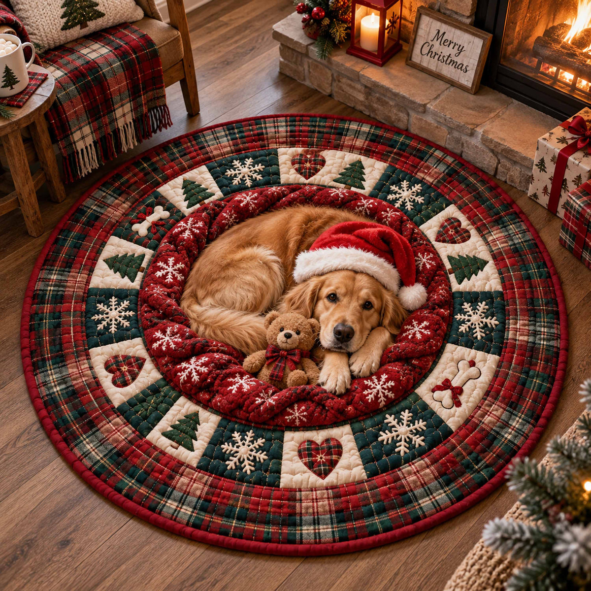 Golden Christmas Retriever Quilted Round Mat SN0TD804