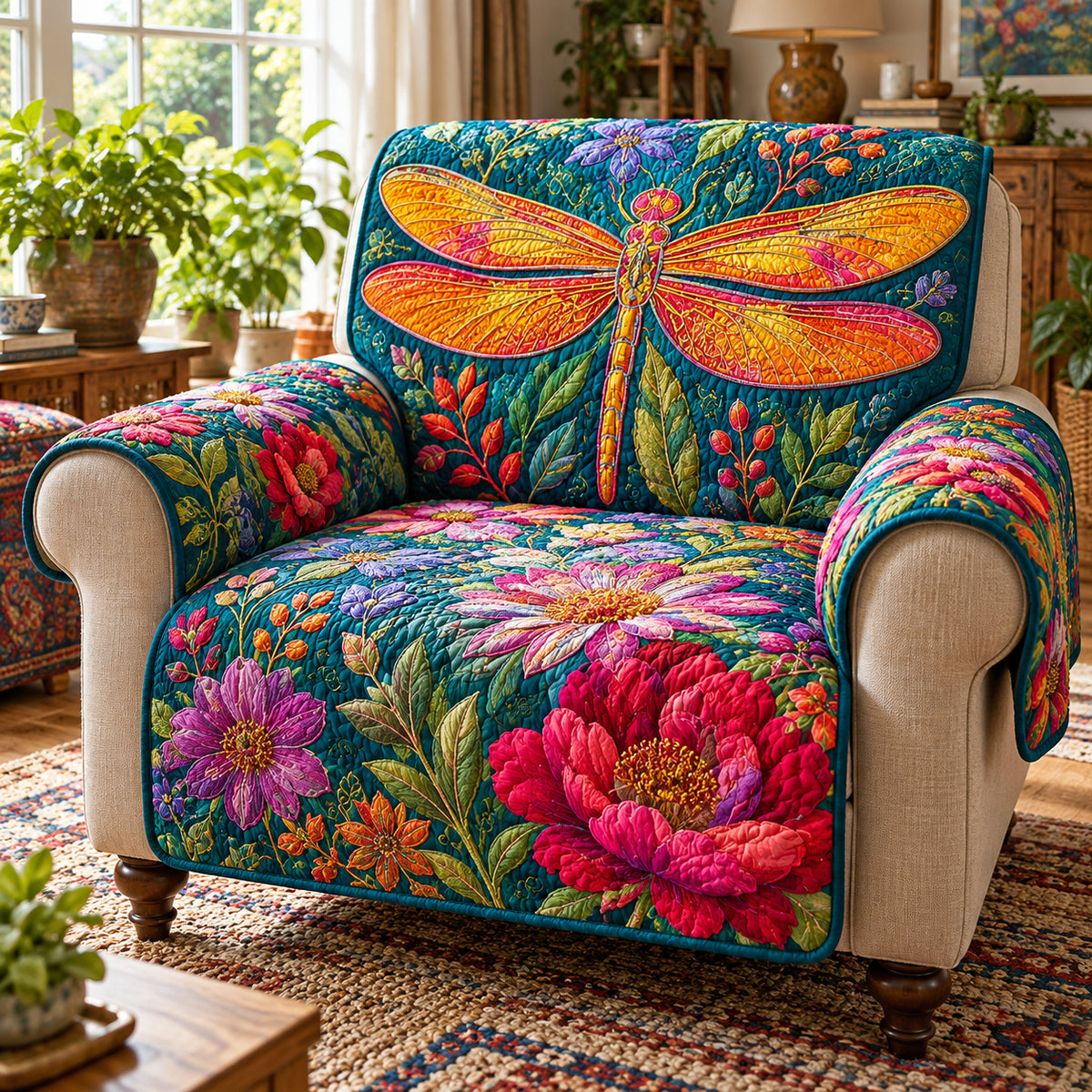Golden Dragonfly Quilted Sofa Cover SN0DV1078