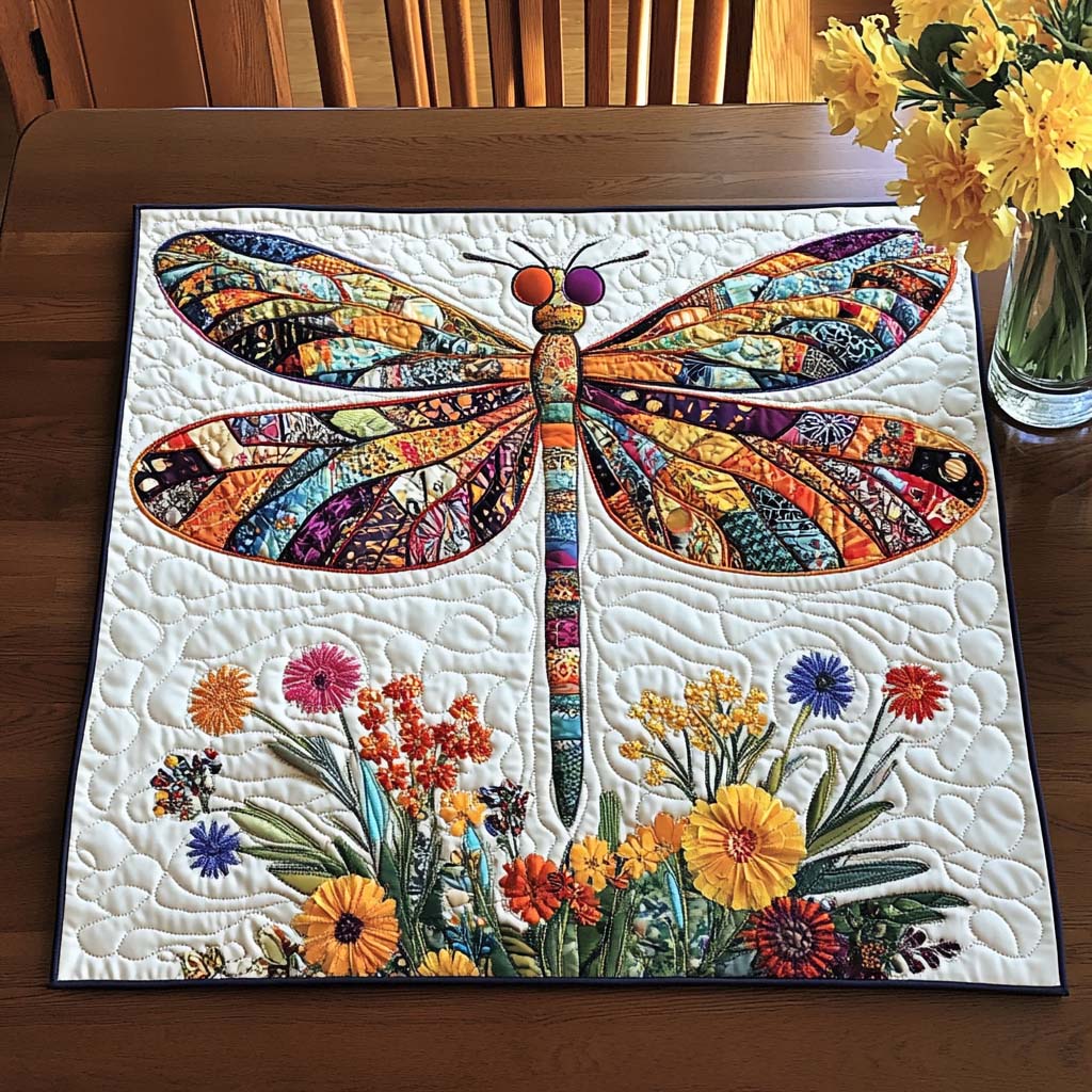 Golden Dragonfly Quilted Table Topper NCU0DDK584