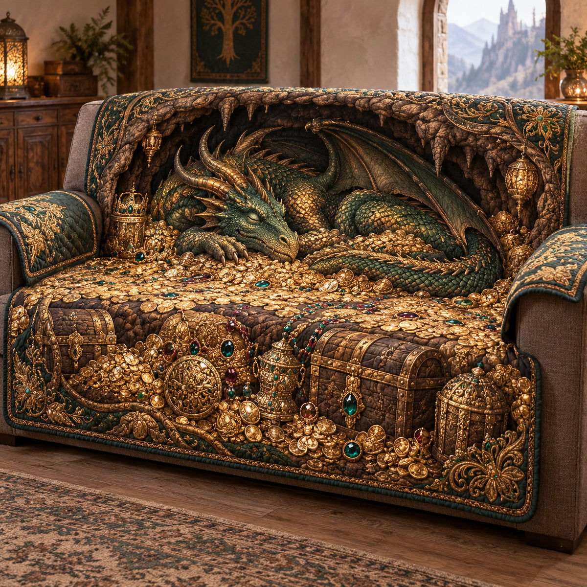 Golden Dragonkeep Quilted Sofa Cover SN0TV845