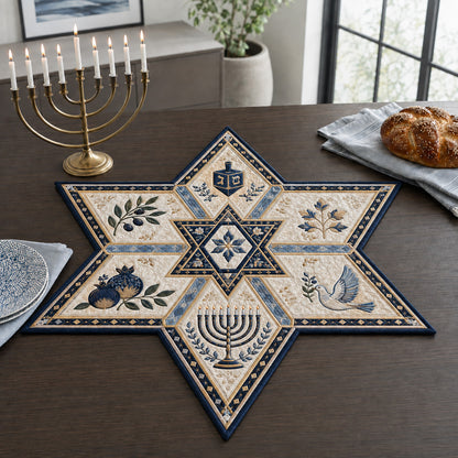 Golden Dreidel Crest Custom Shape Quilted Table Topper SN0HH0070