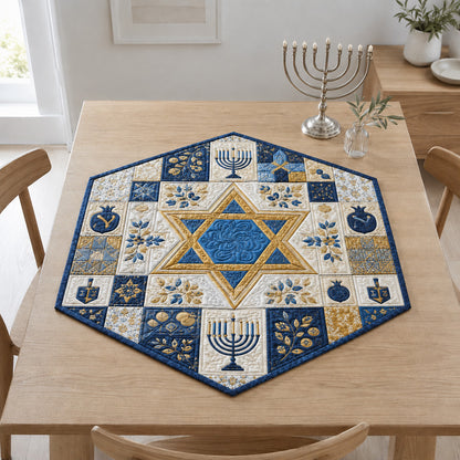 Golden Dreidel Radiance Custom Shape Quilted Table Topper SN0HH0164