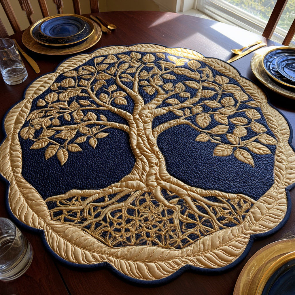 Golden Foliage Custom Shape Quilted Table Topper NCU0LV282